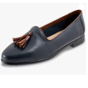 YDN Dark Blue Almond Toe Low Heeled Pumps Tassels Fringed Decor Office Shoes